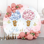 Polyester Diameter 6ft Round Gender Reveal Backdrop Blue Pink Balloon Bear Background for Photography He or She What Will Baby Be Mommy Pregnancy Surprise Party Photo Booth Props - Image 4