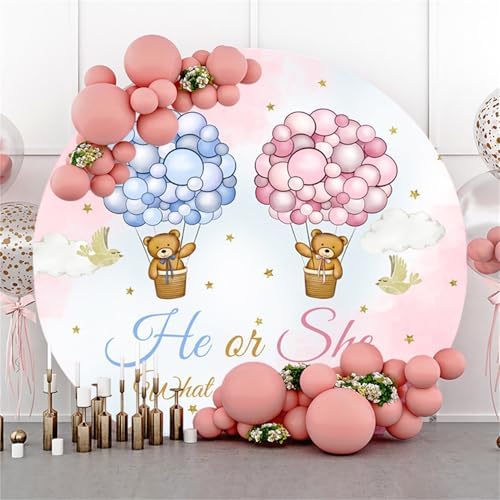 Polyester Diameter 6ft Round Gender Reveal Backdrop Blue Pink Balloon Bear Background for Photography He or She What Will Baby Be Mommy Pregnancy Surprise Party Photo Booth Props - Image 4