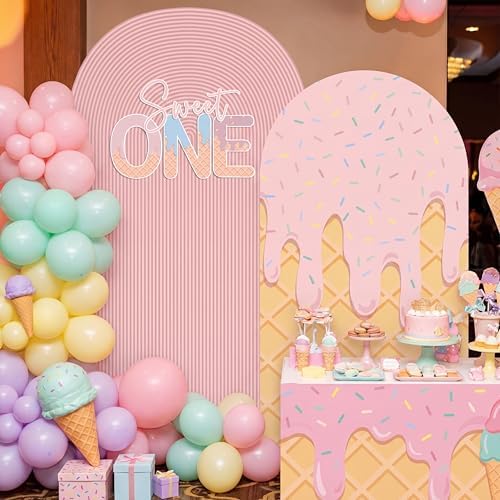 Mindsoft 2 Set Sweet One Arch Backdrop Cover 7.2ft 6.6ft Pink Arched - Image 3