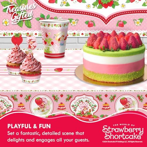 Treasures Gifted Officially Licensed Strawberry Shortcake Backdrop - 4.3ft Tall x 6ft Wide Banner - Strawberry Shortcake Decorations - Birthday Party Supplies - Baby Shower Decorations - Image 3