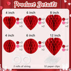 40Pcs Valentines Day Party Heart Decorations - Red Pink White Paper Honeycomb Hearts Balls Hanging, Valentine's Decor for Office, Birthday and Classroom - Image 4