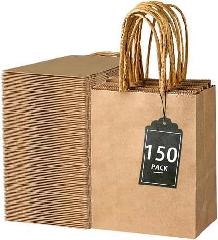 SPERPAND 150Pcs Small Gift Bags - 6.5" Brown Paper Bag Kraft Gift Bags for Birthday, Baby Shower, Christmas, Wedding, Party Favor Bag by SPERPAND