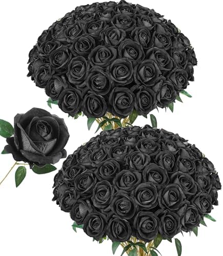 50 PCS Black Roses Artificial Flowers, Fake Roses with Stem Realistic Silk Roses for Halloween DIY Wedding Bouquets Table Centerpieces Arrangements Baby Shower Party Birthday Home Decor Gift for Her by HyeFloraartificialflowers