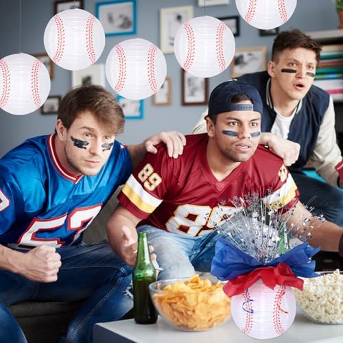 72 Pieces Baseball Paper Lanterns Centerpieces Decorations 8'' Lanterns Table Centerpieces with Metallic Foil Centerpiece Wrapping Paper and Ribbons for Baseball Birthday Party (72 PCS, Baseball) - Image 5