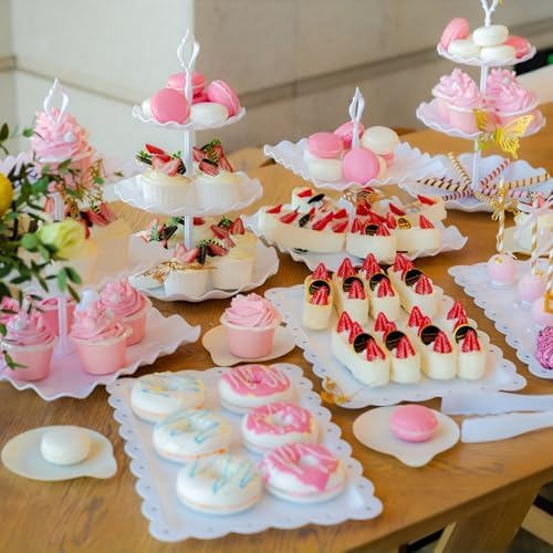 15 PCS Dessert Table Display Set White Cupcake Stand,3 Tiered Tray Stand Cup Cake Tower Holder, Cake Stand Serving Trays Dessert Display Stands for Tea Party Wedding Baby Shower-White - Image 7