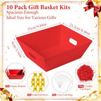 EVELOMO 10 Pack Empty Gift Baskets to Fill - 10" x 8" Large Baskets for Gifts Empty, Sturdy DIY Gifts Baskets Sets with 500g Crinkle Cut Papers for Birthdays Weddings Parties and Holidays (Red) - Image 2