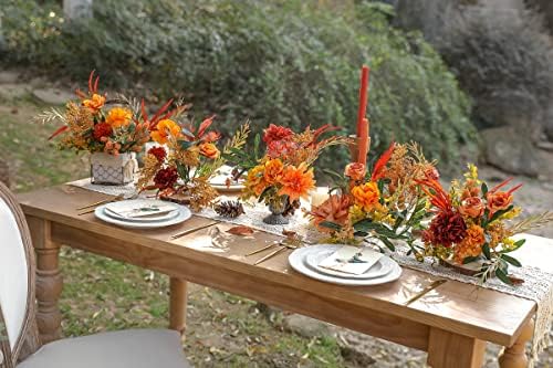 Artificial Flowers 25pcs Real Looking Red Silk Fake Flowers Combo with Stems for DIY Wedding Bouquets Bridal Shower Centerpieces Party Decorations (Orange) - Image 5