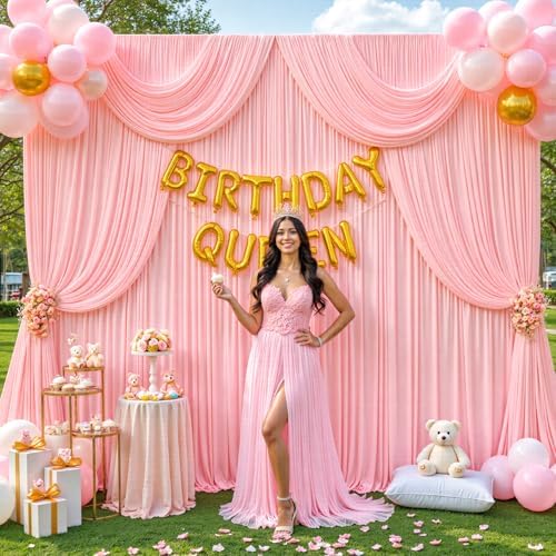 20ft x 12ft Blush Pink Backdrop Curtains Wrinkle Free Backdrop Curtain for Wedding Parties Pink Fabric Backdrops Drapes Back Drop Cloth Bridal Shower Stage Curtains Wedding Decorations for Reception - Image 3