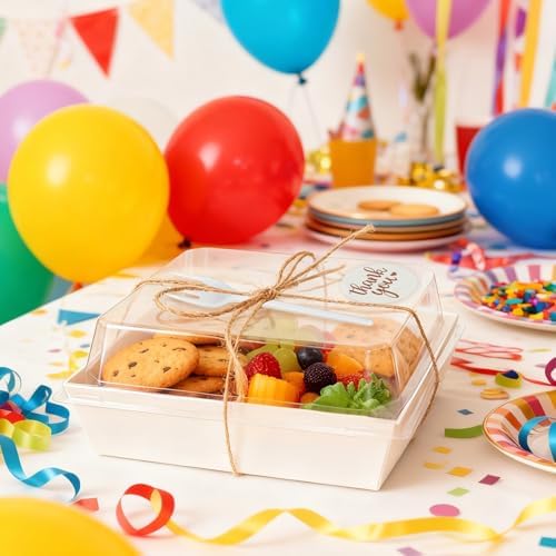 100 Pack Small Charcuterie Boxes with Clear Lids, 5.4 Inch To Go Paper Mini Food Containers, Disposable Dessert Bakery Boxes+100 Plastic Forks+100 Cupcake Liners for Cookie, Cake Slice, Sushi, White - Image 6