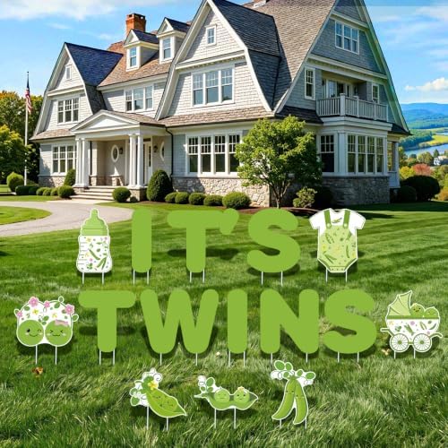 15Pcs Two Peas in a Pod It's Twins Yard Signs with Stakes, Sweet Pea Baby Shower Lawn Decorations, Green Welcome Home Twin Baby Boy Girl Outdoor Sign for Gender Reveal Party Supplies Photo Props - Image 6