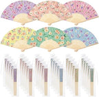 RattanView 30 Pcs Flower Tea Party Folding Hand Fan Bulk with Organza Bag Wedding Party Favor for Guests Floral Foldable Handheld Paper Fan for Bridal Shower Birthday Parties Supplies Decor Gift by RattanView