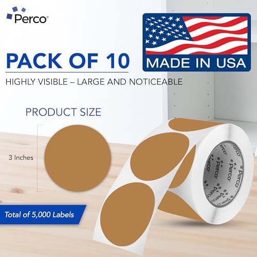 Perco Kraft Brown Perforated Round Circle Dot Sticker 3-Inch Labels — 10 Rolls, 5,000 Stickers - Natural Rustic Labels for Handmade Products, Thank You Stickers & Packaging - Made in USA - Image 2