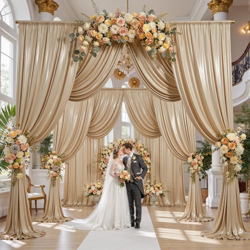 50x15FT Champagne Gold Sequin Backdrop Curtain Double Sided by PartyVillage