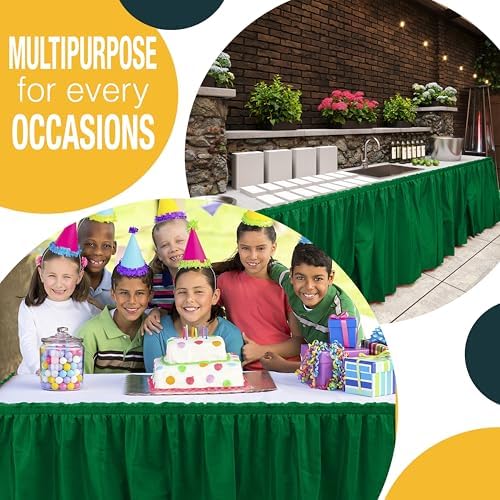 Exquisite Ruffle Table Skirt Emerald Green 48 Pack 14 Ft Long Table Skirts for Rectangle Tables 6ft Plus or Round Tables Skirts with Adhesive Strip for Gender Reveal Decor & Happy Birthday Parties - Image 5