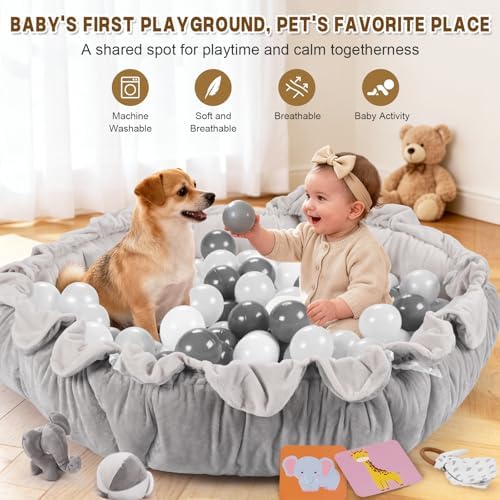 5-in-1 Baby Activity Gym & Play Mat with 6 Hanging Toys, Tummy Time Mat & Cards - Extra Large, Reversible Machine Washable Pad - Gift for Newborns, Infants 0-12 Months, Grey - Image 6