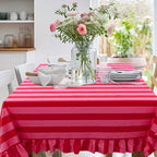 JarThenaAMCS Ruffle Tablecloth Table Cloth Boho Pink Red Striped Rectangle Decorative Table Cover for Home Kitchen Baby Shower Party Wedding Decor, 55 x 70 Inch(Include Ruffle Edge) - Image 4