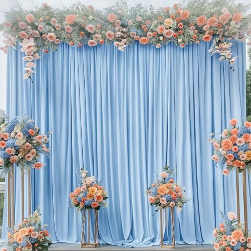50x10ft Baby Blue Backdrop Curtain for Wedding Parties Wrinkle Free Fabric Light Blue Drapes Backdrop Decoration for Baby Shower Birthday Photography Decoration 10 Panels, 5ft x 10ft - Image 7