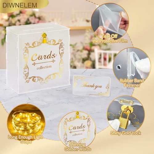 Acrylic Wedding Card Box with Lock String Light Frosted Large Card Box for Wedding Letter Box Envelope Box Acrylic Gift Card Box Money Box for Party Birthday Reception - Image 4