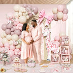 Toile De Jouy Baby Shower Decorations, Girl Pink Floral Safari Bow Baby Shower Decoration Party Supplies with Dusty Pink and White Balloons Boxes, A Sweet Little Baby Is One The Way Backdrop - Image 6