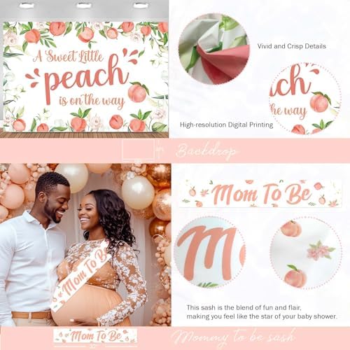 Costova Peach Baby Shower Decorations, A Sweet Little Peach Is on The Way Baby Shower Decorations, Peach Themed Backdrop Balloon Tablecloth Cake Topper Sash for Sweet as a Peach Girls Party - Image 5