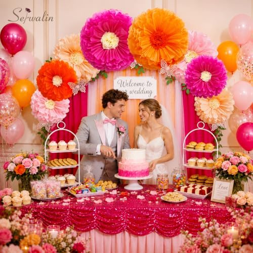 Serwalin 8 Pcs 31.5*24*20" Hot Pink Orange Giant Paper Flowers Decorations - Image 4