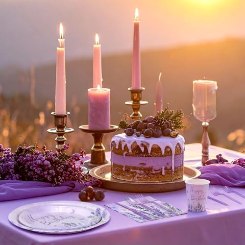 400 Pcs Purple Lavender Birthday Decorations for 50 Guests, Lavender Floral Butterfly Paper Plates Napkins and Cups Set with Cutlery, Lilac Tableware for Spring Birthday Party Supplies - Image 5