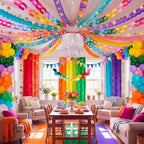 TaoBary 800 Pcs Colorful Paper Chain Garland Party Decoration Kit with 600 Paper Strips, 180 Balloons, Silver Tassel Lampshade, Gold Star Garlands, Streamers Banners for Birthday Baby Shower Classroom - Image 2