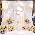 10x10ft Wrinkle Free White Backdrop Curtain for Parties, Soft Wedding White Curtain Backdrop, Polyester Photo Backdrop Drapes for Birthday Party Baby Shower Photography Background - Image 6
