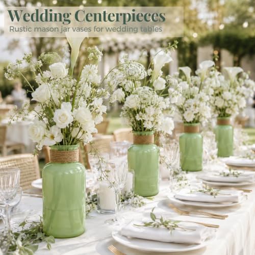 TBWIND Mason Jar Vases for Centerpieces, 12PCS Mint Green Glass Flower Vase - Image 4