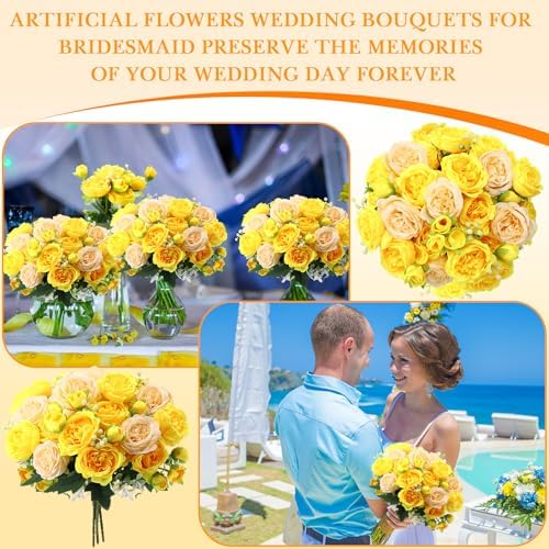 Geosar 8 Bundles Artificial Peonies Flowers,Yellow, Champagne - Image 7