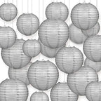 Quasimoon PaperLanternStore.com Ultimate 20-Piece Silver Paper Lantern Party Pack - Assorted Sizes of 6, 8, 10, 12 Inch (5 Round Lanterns Each) for Weddings, Birthday, Events and Decor by Quasimoon