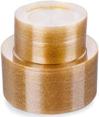 Goodluck 200PCS Gold Glitter Plastic Plates, Heavy Duty Disposable Gold by GoodLuck