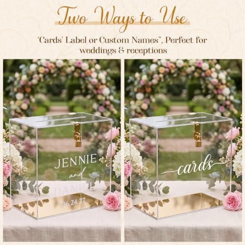 Novabright 10" Wedding Acrylic Card Box, Clear,Gold, Elegant Style - Image 4
