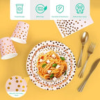 JOLLY PARTY Pink and Gold Paper Plates 350 PCS Disposable Dinnerware Set - Image 3