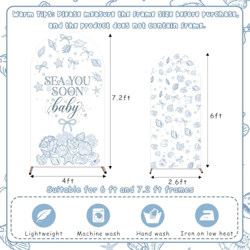 Serencatcher 7.2ft 6ft Seashell Sea You Soon Baby Arch Backdrop Covers 2pcs - Image 3