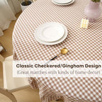 Taupe White Gingham Tablecloth Round Dia.90” - Image 3