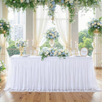 4 Pack White Tulle Tablecloths for 6 Foot Rectangular Tables, 72 x 30 Inch White Rectangle Table Cloth, Wrinkle Free Table Cover with Tutu Skirt for Wedding Birthday Party Banquet Buffet Decorations - Image 2
