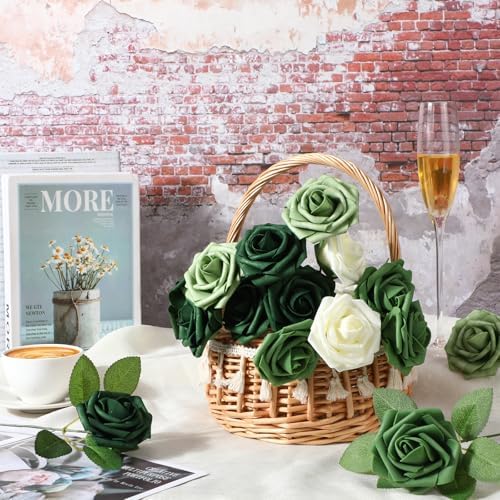 100 Pcs Artificial Rose Flowers, Gradient Green - Image 3