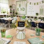Domensi 6 Pcs Farmhouse Metal Flower Vase, Green Striped Table Centerpiece - Image 5