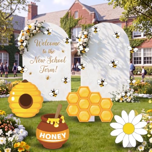 4 Large 23.6 Inch Bee Theme Cardboard with Stand and 20 Bee Cutout, Prop up Honey Pot Honeycomb Decoration for Birthday Baby Shower Gender Reveal Supplies by Unknown
