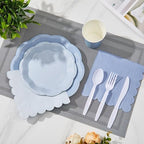 336 Pcs Dusty Blue Gradient Disposable Dinnerware Sets for 48 Guests, Blue Party Supplies Include Paper Plates, Cups, Napkins and Plastic Cutlery for Wedding, Birthday, Baby Shower Party - Image 4