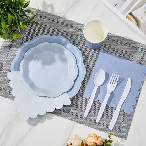 336 Pcs Dusty Blue Gradient Disposable Dinnerware Sets for 48 Guests, Blue Party Supplies Include Paper Plates, Cups, Napkins and Plastic Cutlery for Wedding, Birthday, Baby Shower Party - Image 4