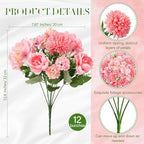 Tigeen 12 Bundles Artificial Flowers Bouquet Silk Peonies, Rose Pink - Image 2