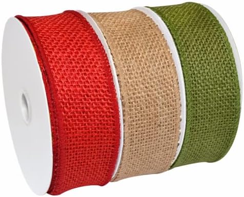 Morex Natural Burlap Wired Ribbon for Decorations, Holidays, Parties, Home and Outdoor Decor, 1.5" x 30 Yd, Natural/Green/Red by MorexRibbon