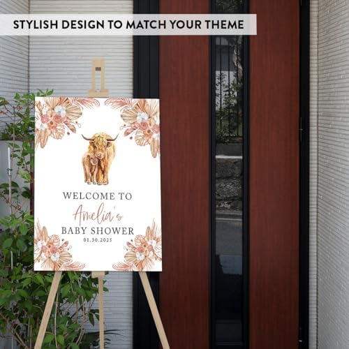 Andaz Press Boho Highland Cow Baby Shower Decorations, Highland Cows Personalized Baby Shower Welcome Sign Board, Western Shower Sign, 16"x20" Canvas Guest Book Alternative - Image 3