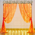 Orange Tulle Backdrop Curtain with Lights String for Parites 10x10ft Sheer Backdrop Curtains Drapes for Birthday Party Baby Shower Wedding Ceremony Prom Halloween Photo Booth Background Decorations - Image 2
