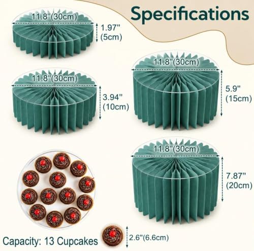 iobiotio Foldable Cake Stand, Reusable Buffet Risers, 4 Pack Round Dessert Stands with Acrylic Tops, Cardborad Display Stands for Weddings, Birthdays, Baby Showers, Parties, Home Decor, Green - Image 2