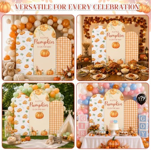 3 Pcs Fall Themed Arch Backdrop Covers Orange A Little Pumpkin Party Decor - Image 7