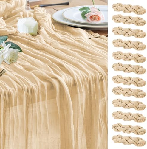 Wokceer Cheesecloth Table Runner Sand 10FT Boho Gauze Runner, 12 Pack by Wokceer