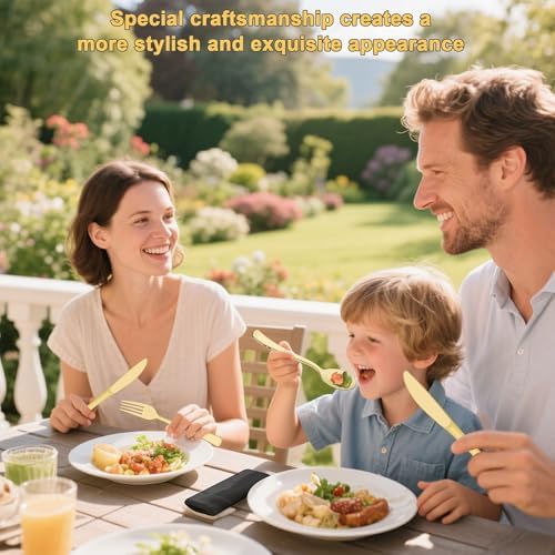 400 PCS Pre Rolled Cutlery Sets, Premium Gold Plastic Flatware Set Wrapped in Black Napkin, Disposable Cutlery Set with 100 Forks, 100 Knives, 100 Spoons, 100 Napkins for Wedding, Party, Dinner - Image 2